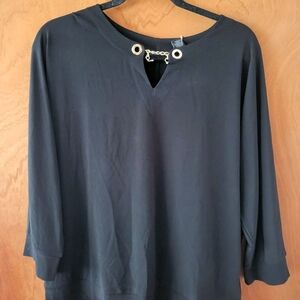 Tahari Black Nylon Blouse Gold Detail
